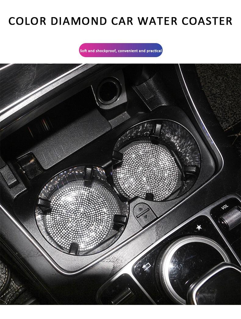 ProClean Bling Car Cup Holder Coasters (2 Pcs) – Rhinestone Silicone