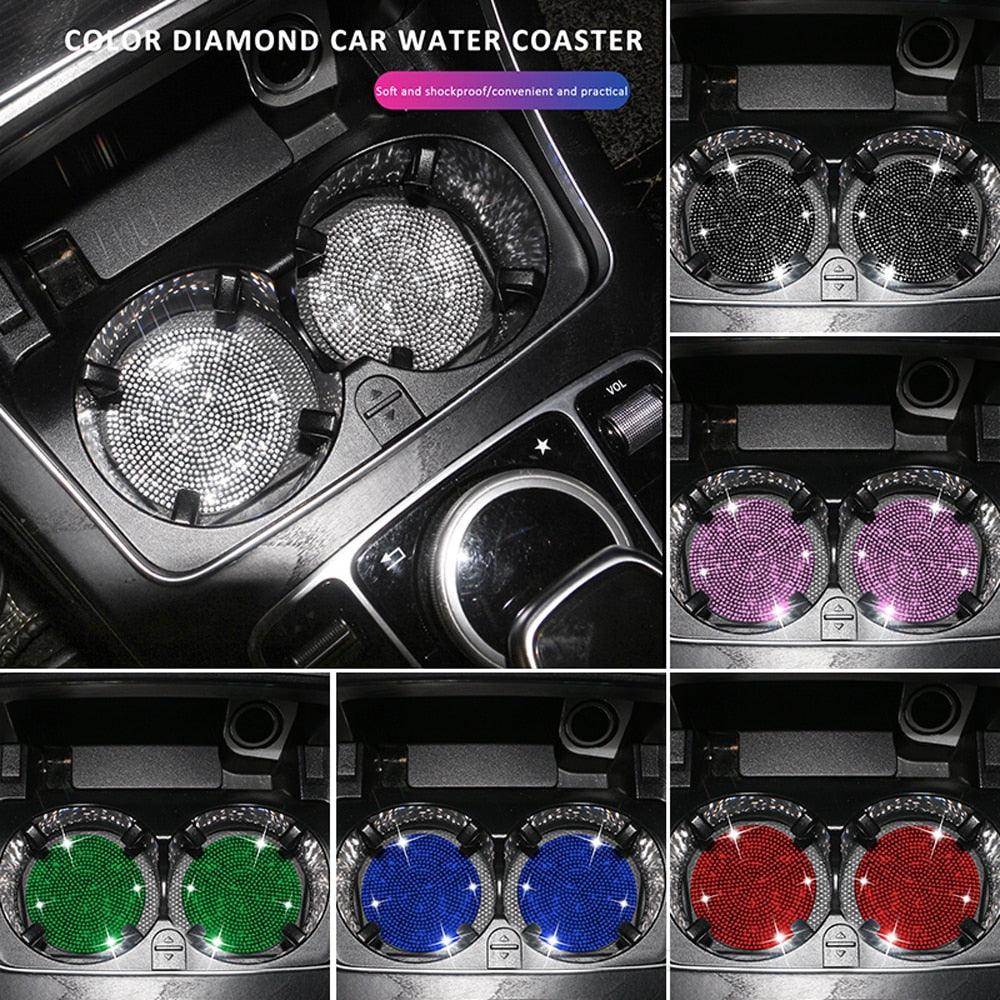 ProClean Bling Car Cup Holder Coasters (2 Pcs) – Rhinestone Silicone