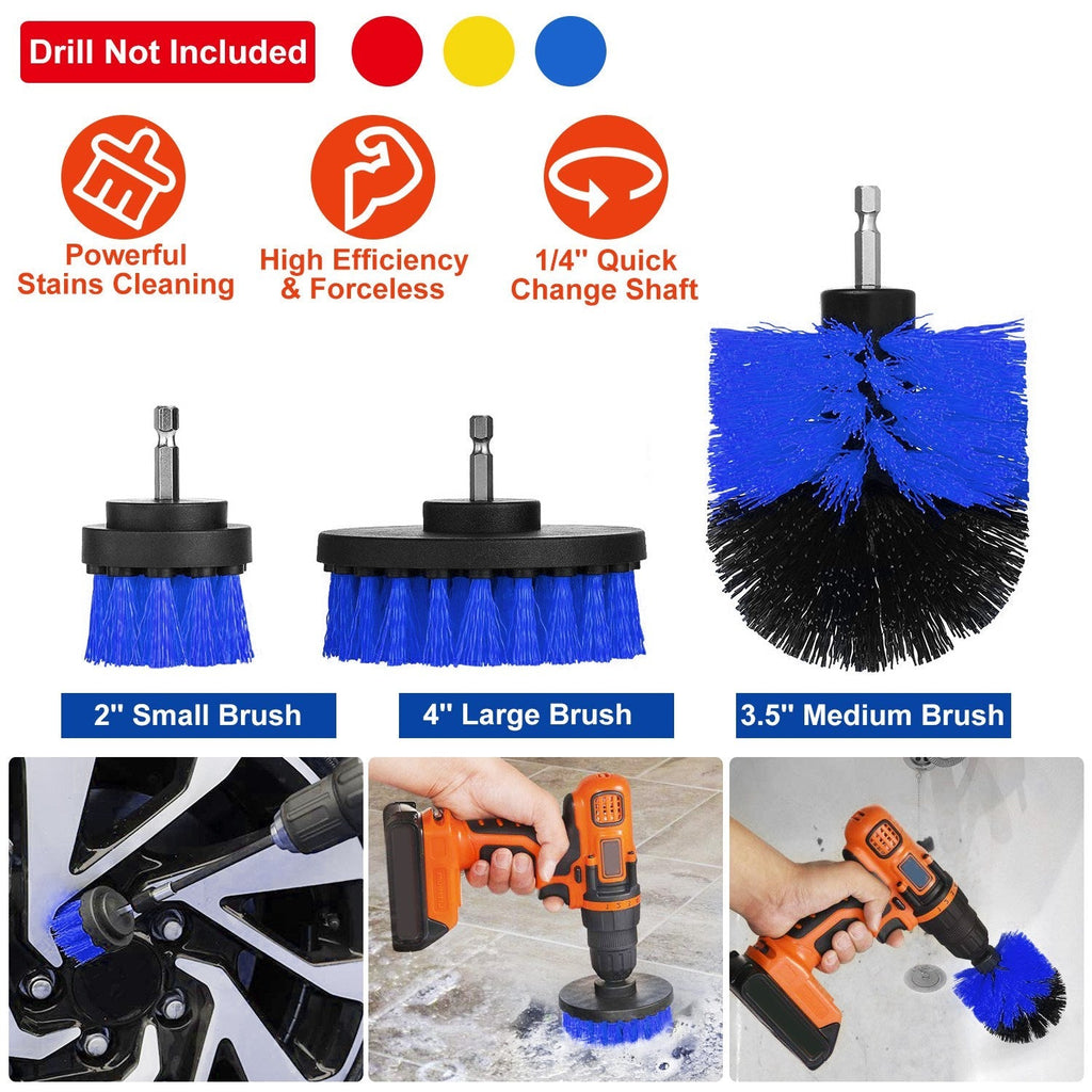 ProClean Drill Brush Power Scrubber Set (3 Pcs) – Tub, Tile & Car Carpet