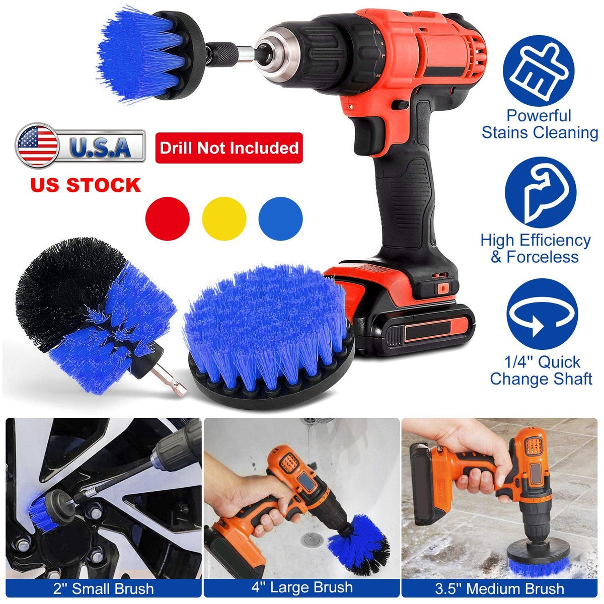 ProClean Drill Brush Power Scrubber Set (3 Pcs) – Tub, Tile & Car Carpet