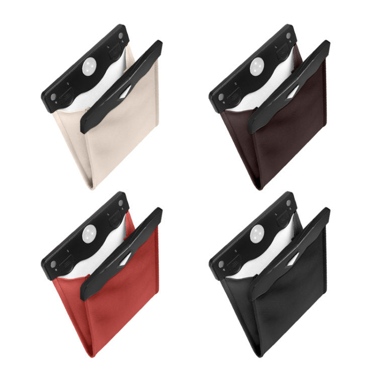 Hanging car trash bin in white, brown, red and black