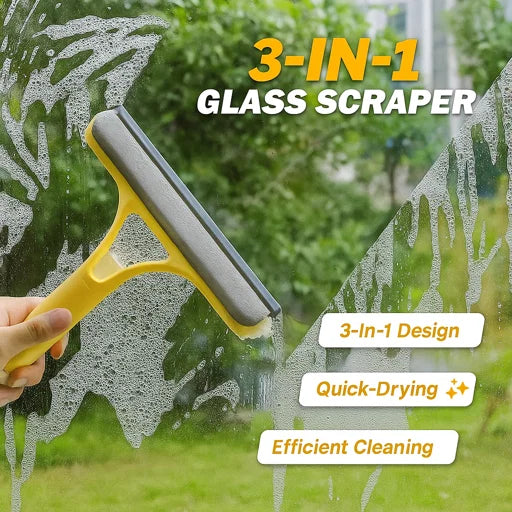 3-in-1 glass scraper cleaning a foggy window