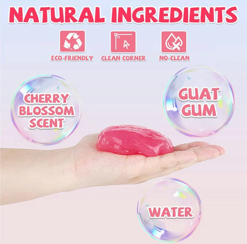 Cherry blossom scented reusable cleaning gel in a hand