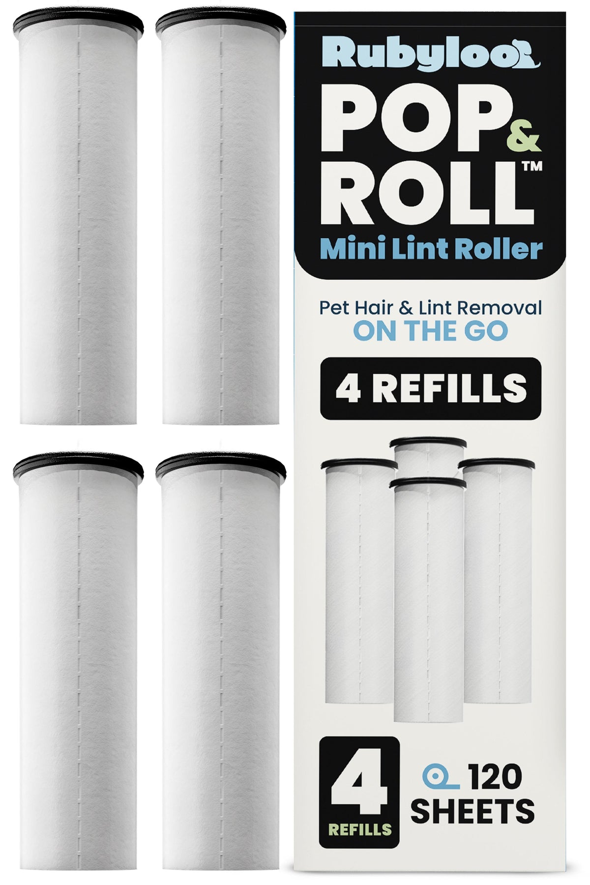 Rubyloo Pop & Roll Mini Lint Roller for Pet Hair + 2 Refills