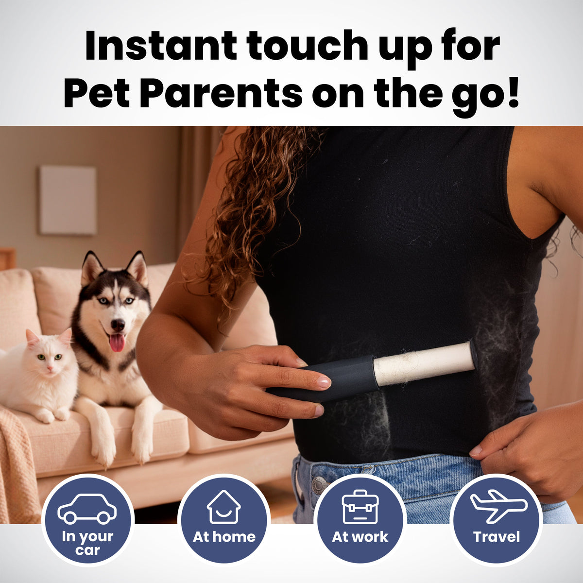 Rubyloo Pop & Roll Mini Lint Roller for Pet Hair + 2 Refills