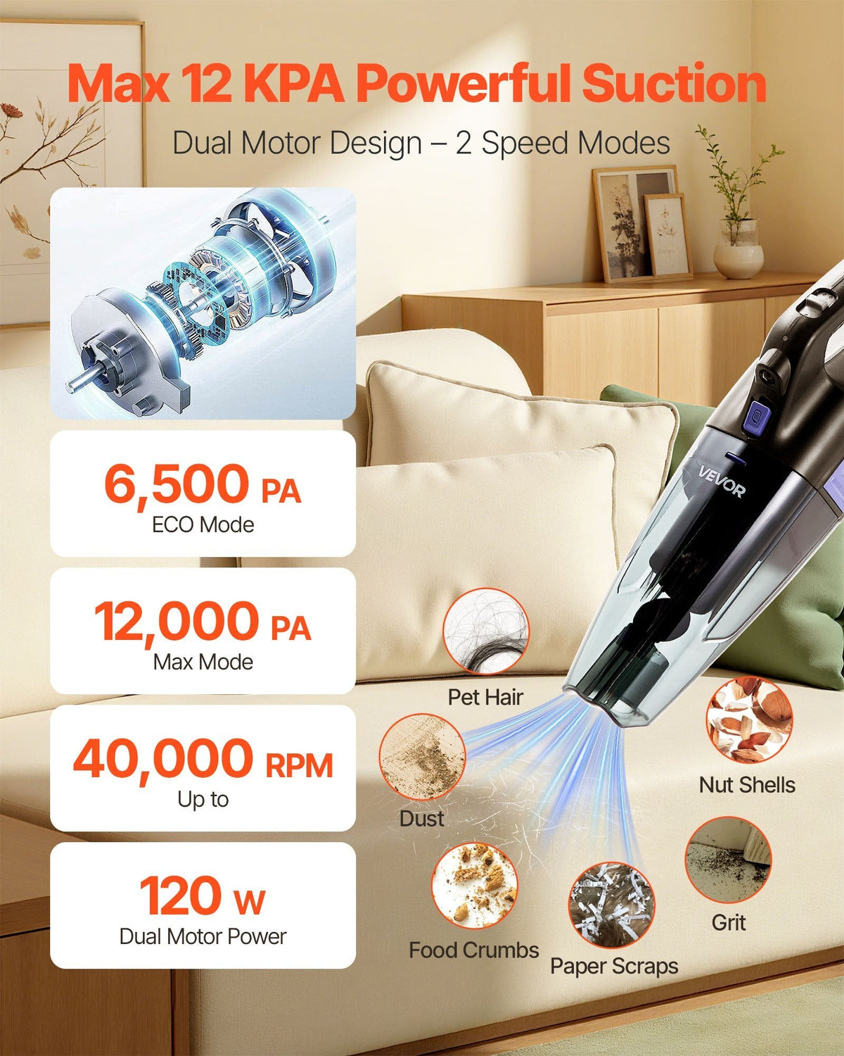 VEVOR cordless handheld vacuum with HEPA filter