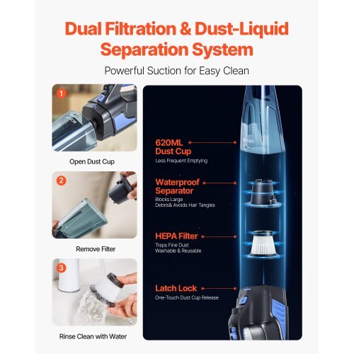 VEVOR Cordless Handheld Vacuum with HEPA Filter – 12,000Pa for Car & Pet Hair