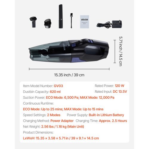 VEVOR Cordless Handheld Vacuum with HEPA Filter – 12,000Pa for Car & Pet Hair