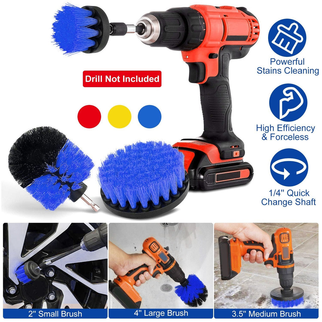 ProClean Drill Brush Power Scrubber Set (3 Pcs) – Tub, Tile & Car Carpet