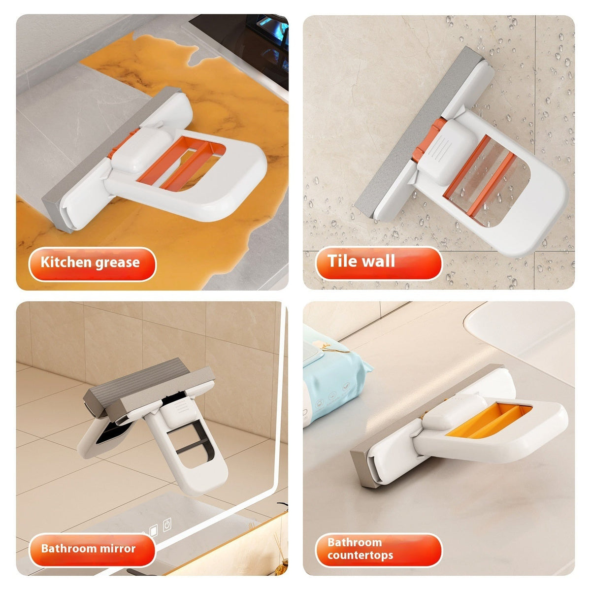 Mini mop on kitchen grease, tiles and counters