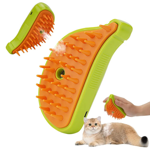 Orange and green 3-in-1 pet steam brush
