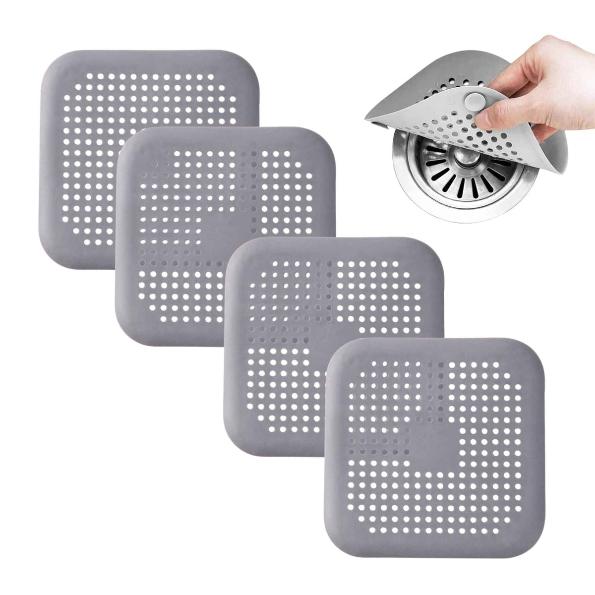 Four grey silicone drain hair catchers